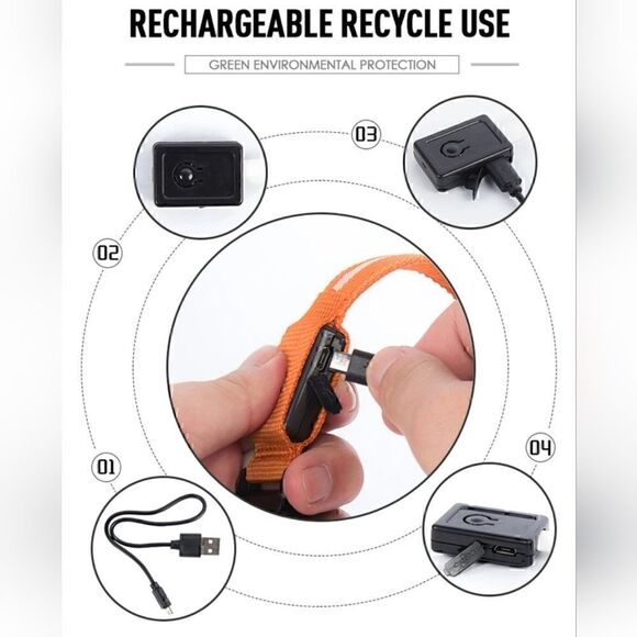 LED Dog Collar USB Charging Saftey Nightlight Flashing 3 Modes Pink Or Green NWT - Picture 5 of 8